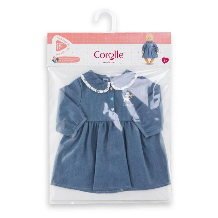 Robe - Corolle - Week-end à Paris - Imitation denim - Col claudine - Pour poupon 42 cm-0