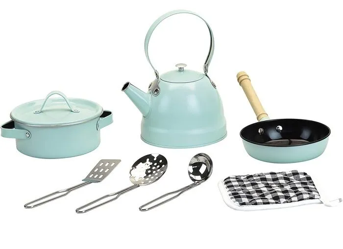 Dinette vintage bleue en métal - VILAC - Set de dinette métal vintage 7 pièces-3