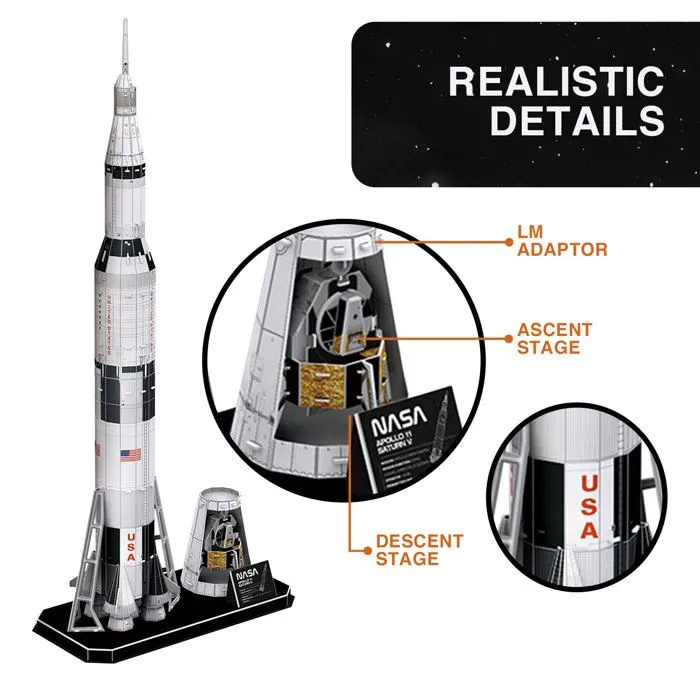 Puzzle 3D Apollo Saturn V Rocket, Puzzle 3D Enfant | Maquette A Construire Adulte, Cadeau Garcon 8 Ans, Maquettes Et Modélisme-4