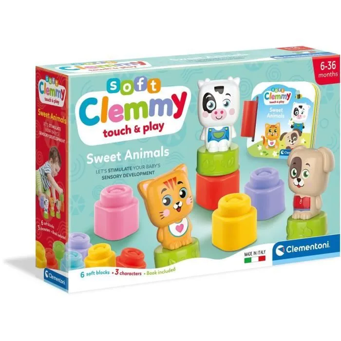 Clementoni - Cubes & Animaux Soft Clemmy - 6 cubes + 3 personnages + Livre-0