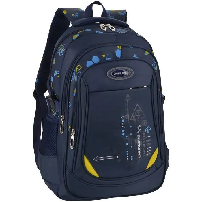 Cartable Garcon Sac A Dos College Garcon Sac Ecole Garcon En Nylon Cartable Enfant Primaire (Bleu Foncé)-0