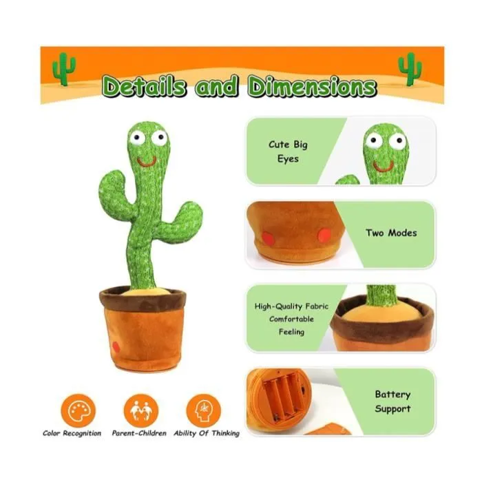 Peluche Cactus Chantant et Dansant KAWAII - 120 Chansons - Accessoire de Maison et Cadeau pour Enfants-3