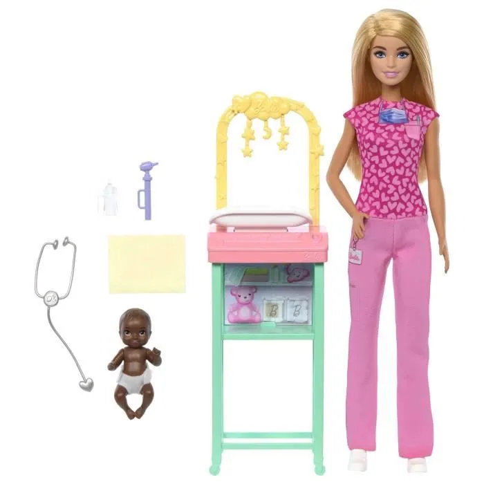 Barbie-Coffret Barbie Pédiatre-Poupée Blonde Et Poupée Bébé - 3 ans+- JCR72-3