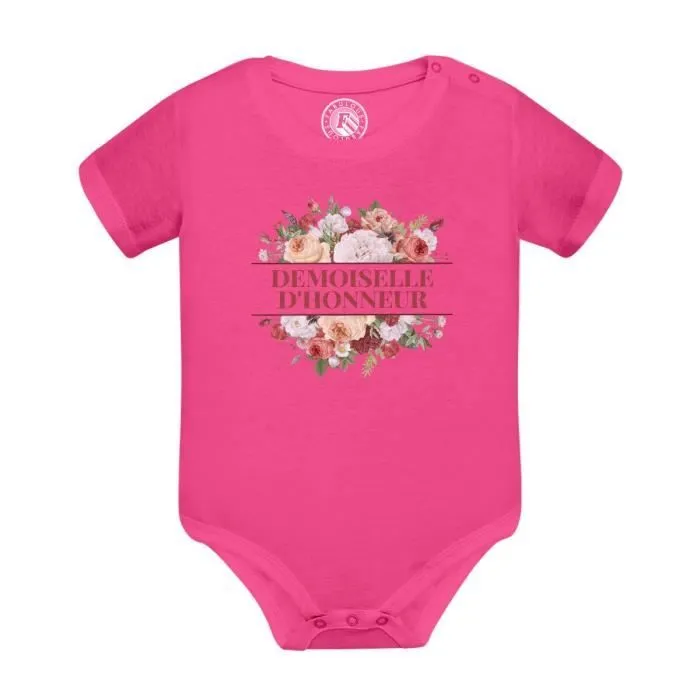 Body Bébé Manche Courte Rose Demoiselle d'Honneur Mariage Mariée Bouquet Fleurs-0