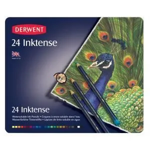 Crayons de couleur - Derwent - Inktense - Boîte de 24 - Qualité professionnelle - Couleurs éclatantes-0