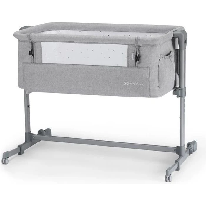 KINDERKRAFT Nest Up - Lit bébé cododo - Hauteur réglable - Pieds réglables - Sac de Transport inclus - Gris claire-0