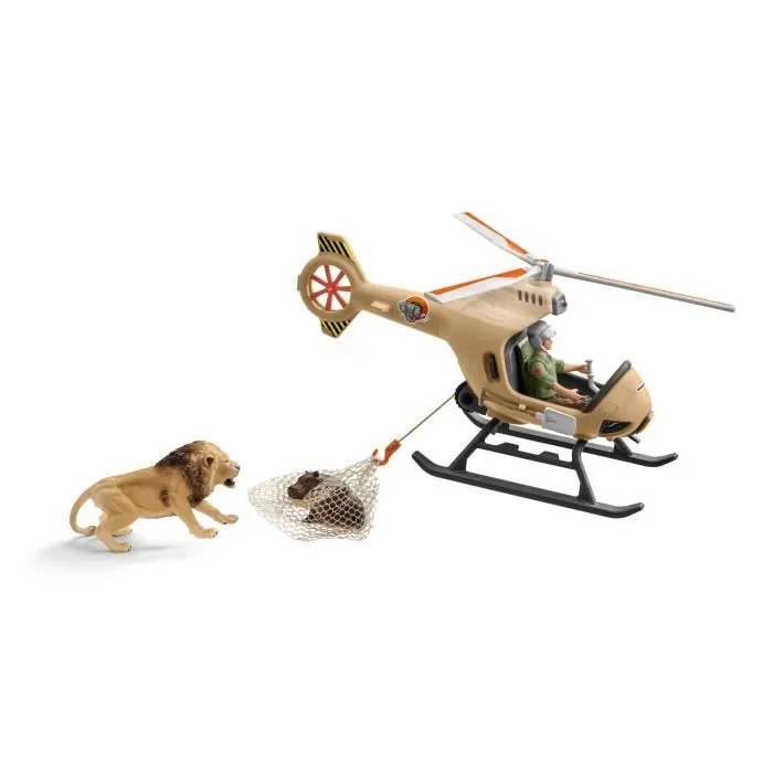 Hélicoptère pour sauvetage d’animaux, Coffret 8 Pièces avec Figurines Lion et Hippopotame - Jouet Durable, Amusant et Pédagogique-1