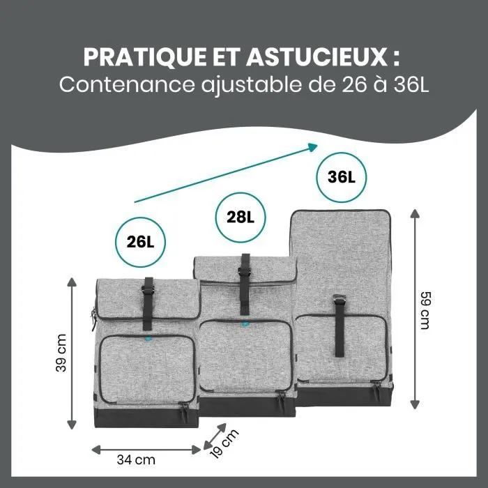 Babymoov Sac à dos à langer Le Sancy, Capacité ajustable 26 à 36L, Smokey-2