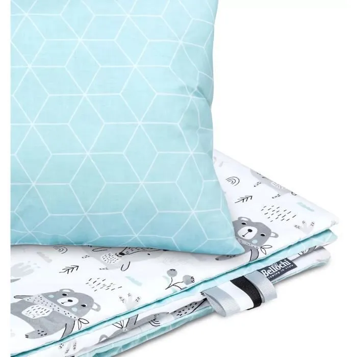Bellochi Set de Couette Bebe 75x100cm et Coussin Enfant 30x40cm - Réversible et Lavable - 100% Coton - Animaux-2
