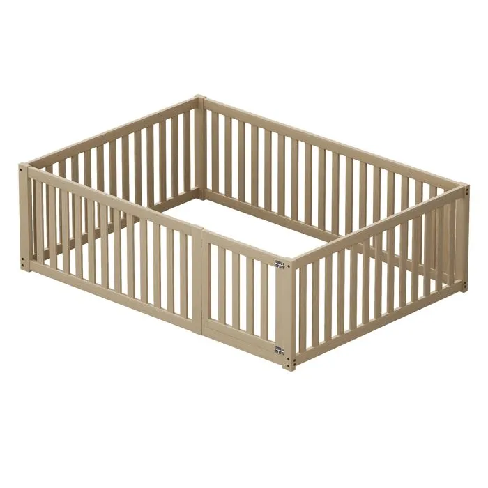 Lit enfant 140x200cm en bois massif avec barrière de sécurité - Naturel-2