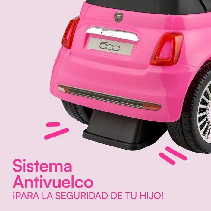 DEVESSPORT - Porteur Fiat 500 - Rose Pour enfants de 12 à 36 mois, volant avec klaxon et sons, compartiment de rangement et dossier-4