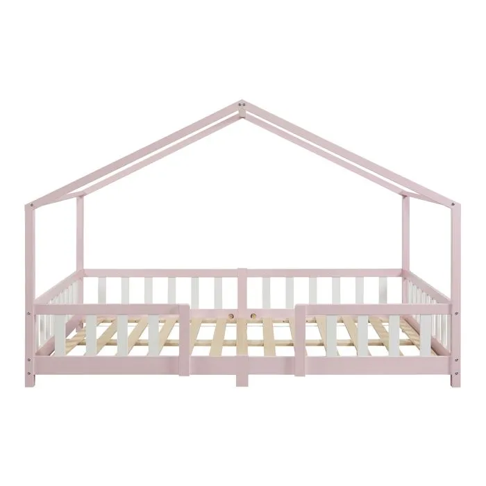 Lit d'enfant Treviolo Forme Maison avec Matelas à Mousse à Froid 200 x 140 cm Rose-4