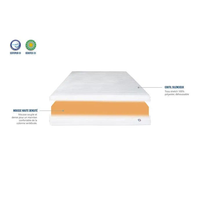 Matelas KLO 90x190 cm | Mousse Haute Densité | Blanc-3