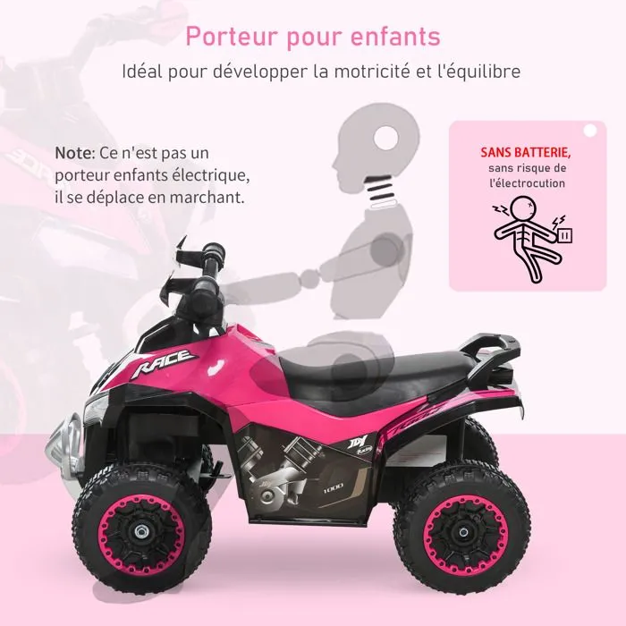 Porteur enfants quad tout terrain HOMCOM - Rose et noir - 67x38x44cm - Effets lumineux et sonores-5