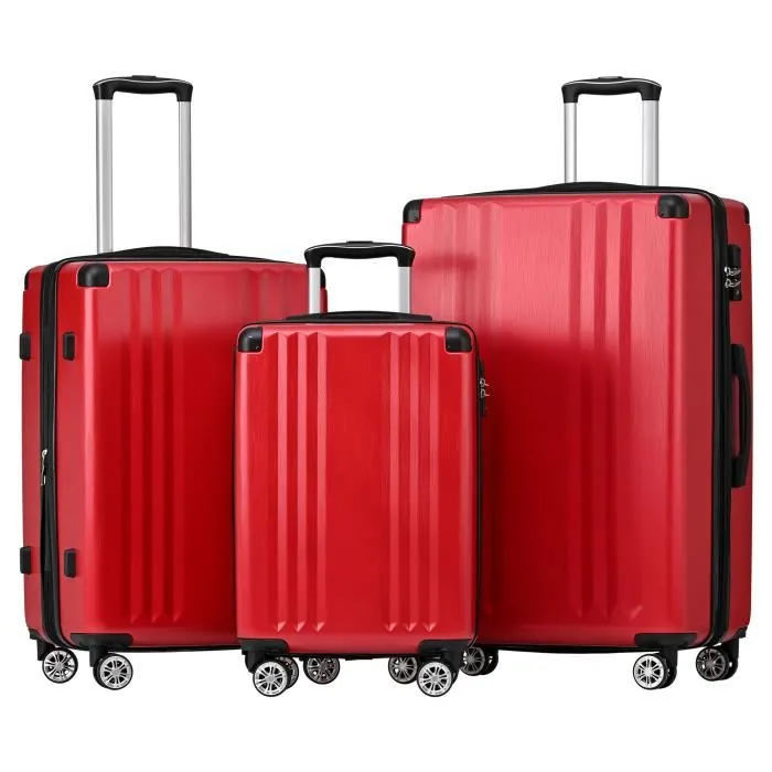 Set de 3 Valise Rigide Ensemble de Bagages à 4 roulettes Rigide -Serrure TSA Bagage Cabine - Rouge-0