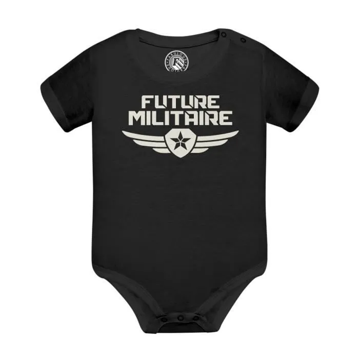 Body Bébé Manche Courte Noir Future Militaire Armée Avenir Métier Héros-0