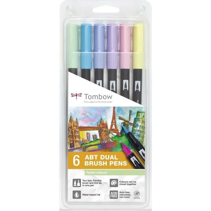 TOMBOW Assortiment de 6 feutres ABT -Couleurs pastelles.-0