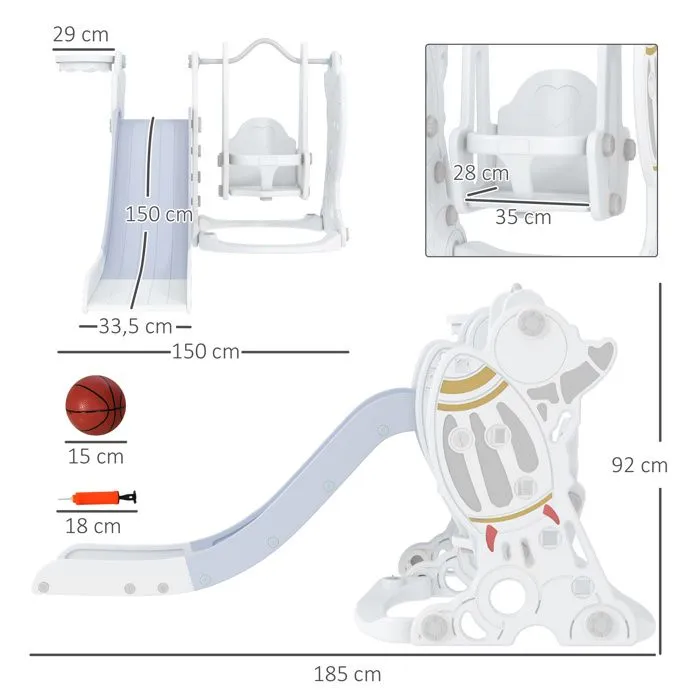AIYAPLAY - Ensemble Portique Toboggan Panier Enfant - Plastique - 150x185x92cm - Gris-3