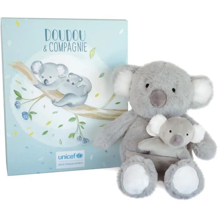 Doudou et Compagnie -UNICEF BEBE et MOI - Koala - 25 cm - Gris - Boite cadeau - DC3791-0