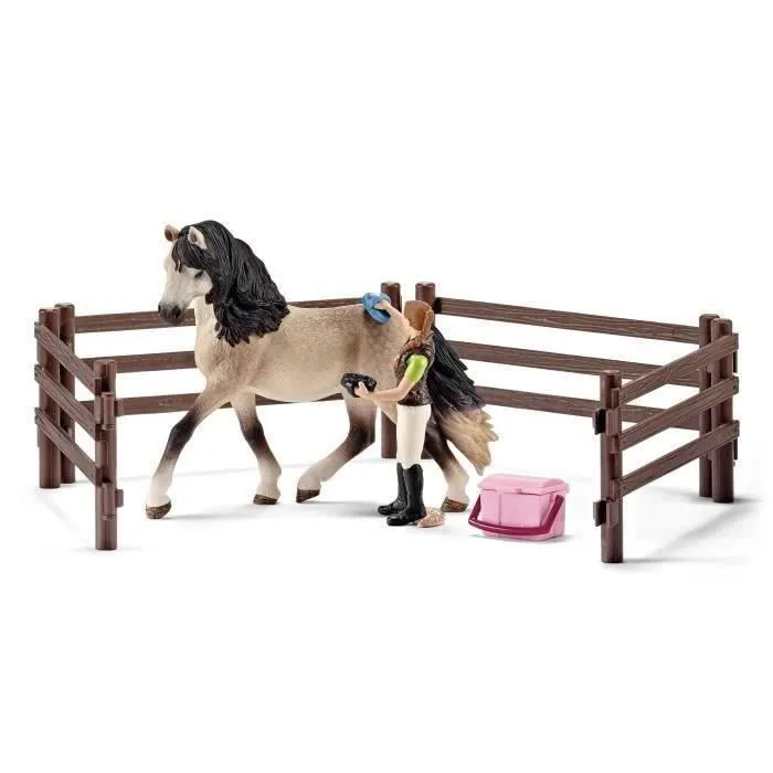Kit de soin pour chevaux andaloux, coffret schleich avec 9 éléments dont 1 cheval schleich inclus, coffret figurines pour enfants-1