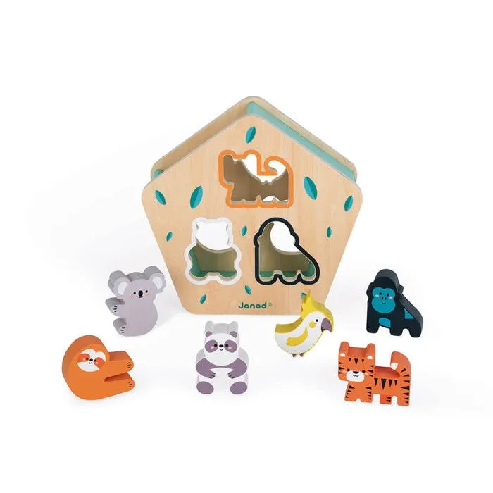 Boîte à Formes Animaux - Jouet d'Eveil en Bois JANOD - Dès 18 mois - Multicolore - 55x22x53cm-3
