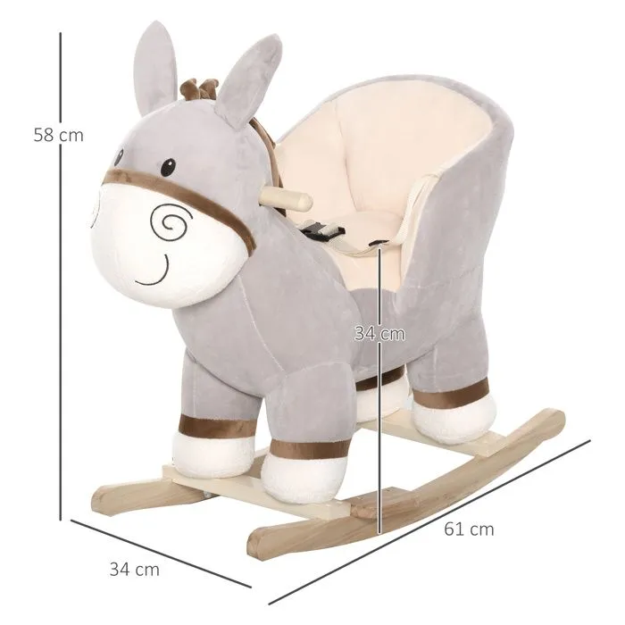 HOMCOM - cheval à bascule - Bois peuplier - 61x34x58cm - Gris-3