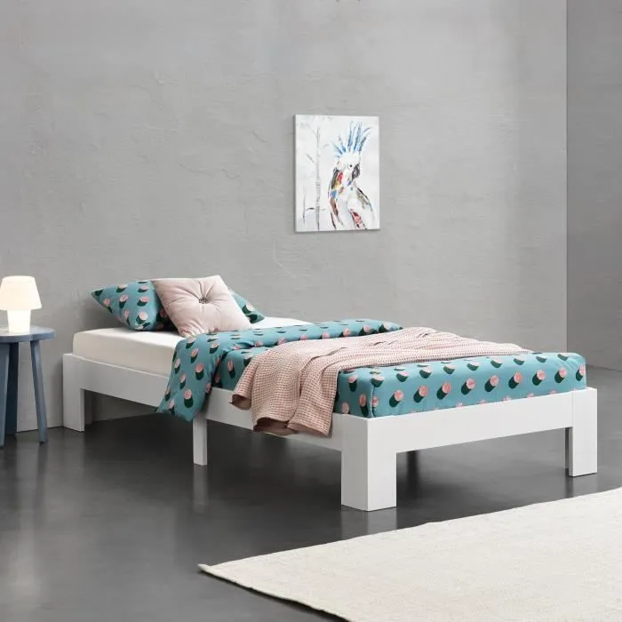 Cadre de Lit Simple Raisio en Pin 100 x 200 cm Blanc [en.casa]-0
