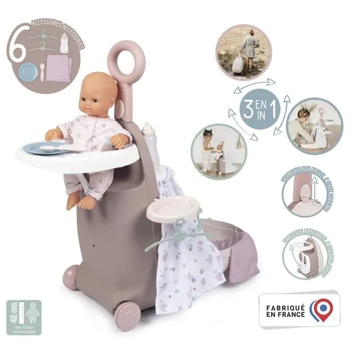 Valise Nurserie 3 en 1 - Baby Nurse - Pour Poupons jusqu'à 42cm - Beige/Rose/Blanc-2