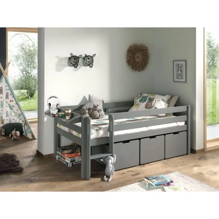 lit mi-hauteur gris + 3-4