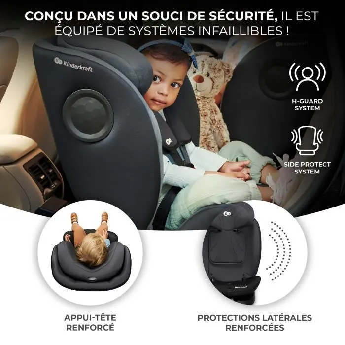 Siège auto I-size 40-150 cm - KINDERKRAFT I-360 - Siège pivotant 360 - Base intégrée avec isofix - Inclinaison du siège - Noir-3
