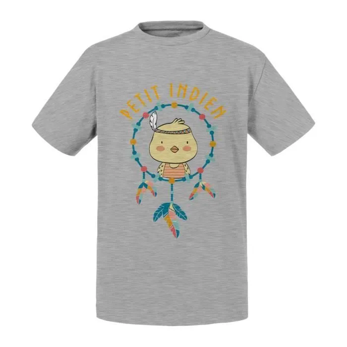 T-shirt Enfant Gris Poussin le Petit Indien Dessin Illustration-0