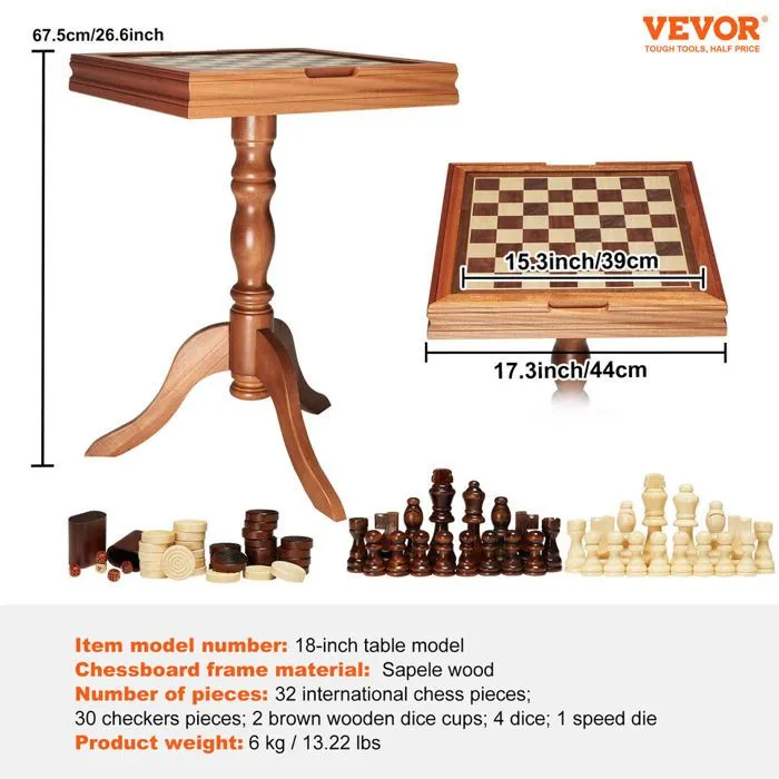 BAZARLAND30.Jeu d'Échecs Dames Backgammon 3-en-1 Combo Table de Jeux de Société 44 cm-5