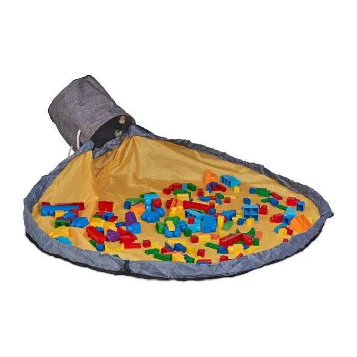 Relaxdays Sac de rangement avec couverture de jeu, stockage jouets, enfants, chambre rangée, HxD 30x32 cm, gris-orange-0