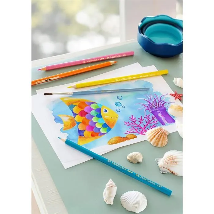 Crayons aquarellables - FABER-CASTELL - 12 pièces - Coloris assortis - Mine résistante - Pinceau inclus-3