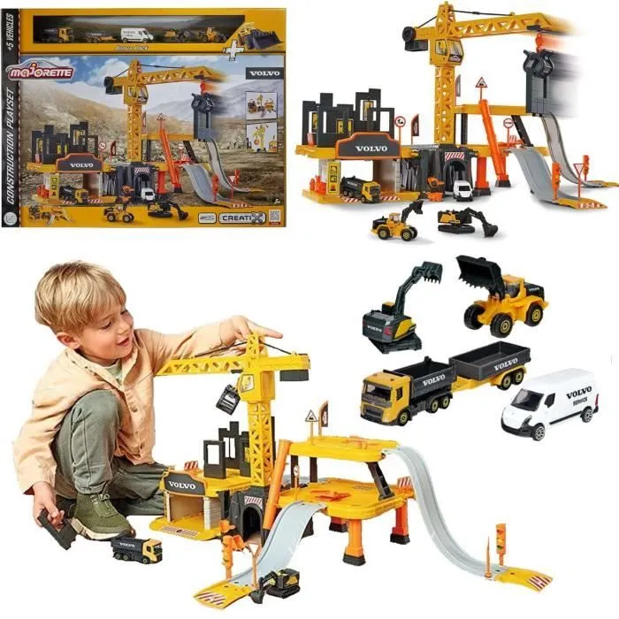 Majorette Volvo Construction Crane Set + 5 véhicules-0