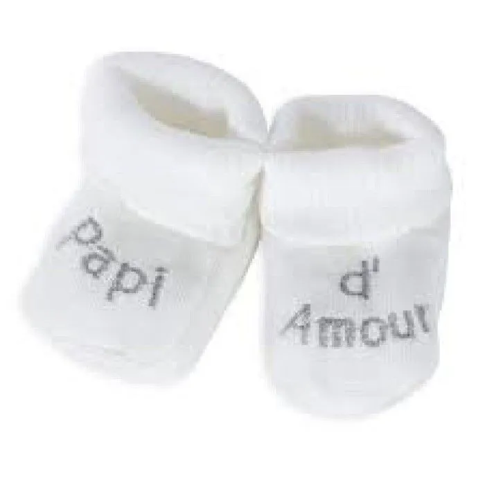 Chaussons de naissance - Trois Kilos Sept - Broderie Papi d'amour - Confort optimal - Coupe ergonomique - Mixte-1