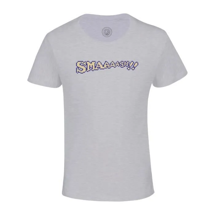 T-shirt Enfant Gris Smaaaash!! Pixel Art Jeux Video Retro Gaming Arcade-0