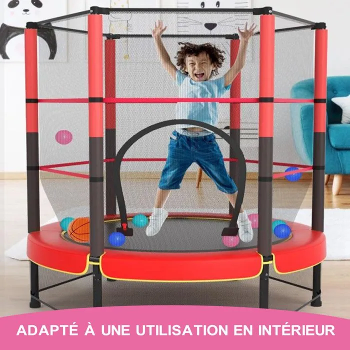Trampoline enfant et adulte-K IKIDO-Ø 140x160H-Trampoline de jardin avec Filet de sécurité-Ressort-Cadre en acier-Rouge-4