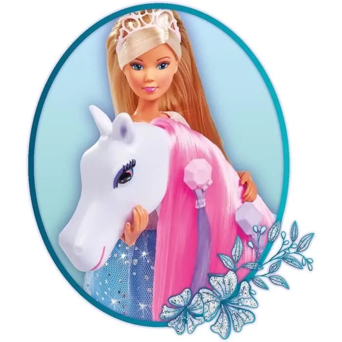 Simba - Steffi Love Princesse et Cheval - Poupée Mannequin 29cm - Robe + Tiare - Accessoires de Coiffure inclu-1