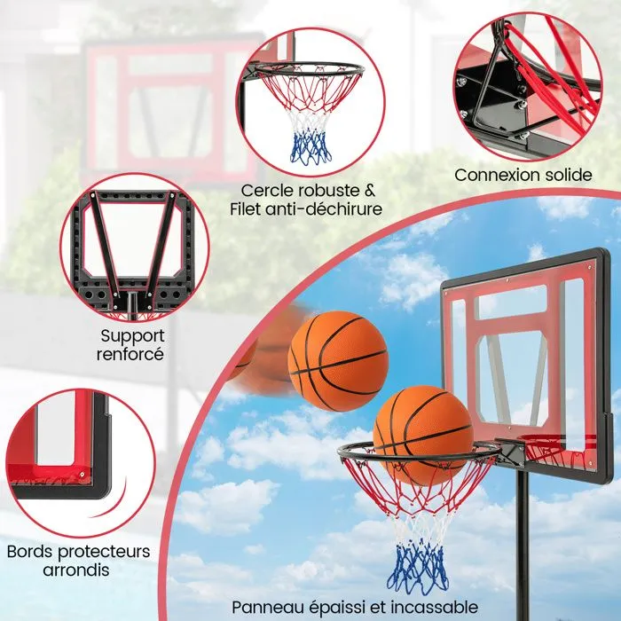 Panier de Basket-Ball Enfants COSTWAY-Hauteur Réglable 115 à 135cm-2 Roues Mobile-Filet Anti-déchirure-Base Ajouté 38,5 kg Sable-1