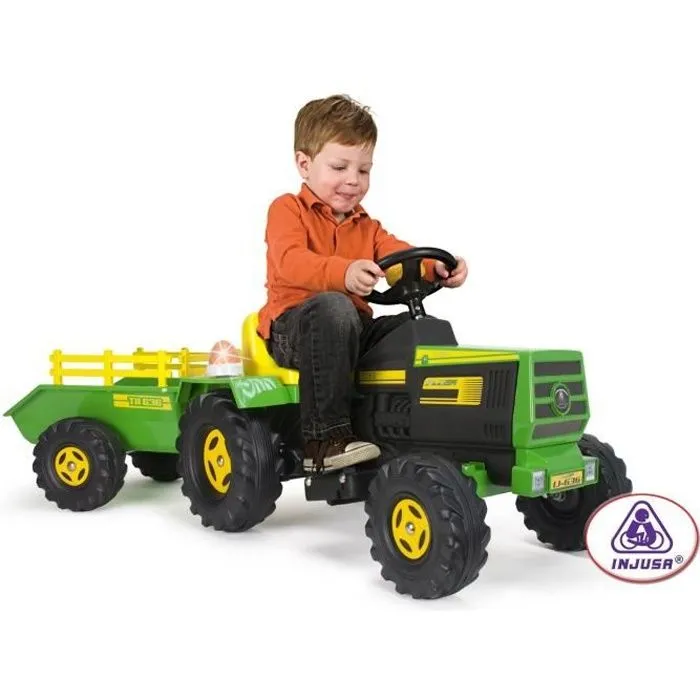 Tracteur Electrique INJUSA Basic 6V pour Garçon dès 1 an - Accélérateur au pied, Remorque, Lumière et son-0