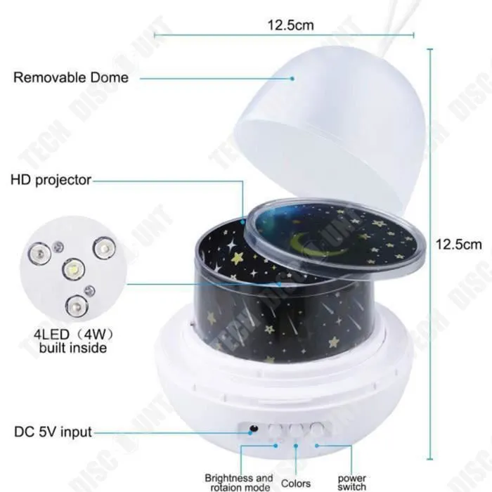 TD® Veilleuse Enfant Projecteur Lampe de Projection 4 en 1 Bébé Etoile Lampe Océan Nuit Étoilée Rotative Nuit Romantique Blanc-2