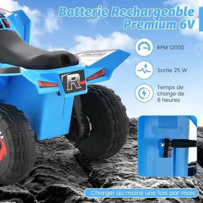 COSTWAY Quad Electrique pour Enfants 6V/ 7AH - 4.6 km/h Max - Voiture pour Enfants de 3 Ans+ Bleu-1