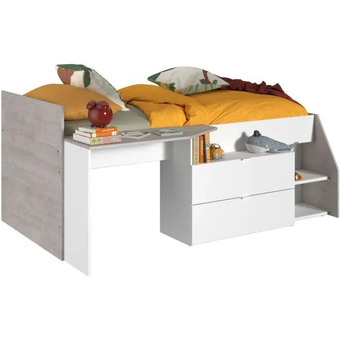 Lit combiné enfant contemporain PARISOT KIM - gris loft et blanc - l 90 x L 190 ou 200 cm-4