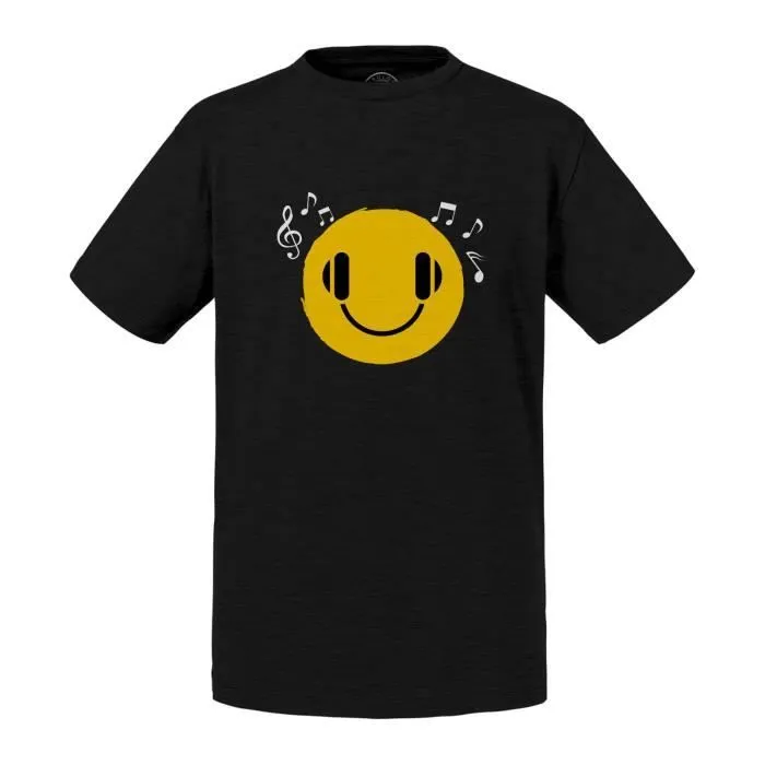 T-shirt Enfant Noir Smiley Musique Musicien Instrument Note-0