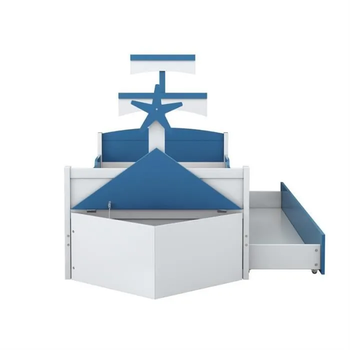 Lit simple enfant - DREAMMESPACE - 90x200cm - Design voilier - 1 tiroir - Métal et MDF-2