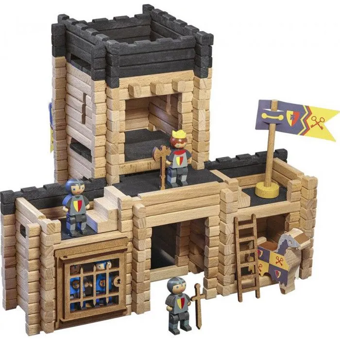 Jeu de construction - Jeujura - 8028 - Château fort - Catapulte - 270 pièces en bois-0