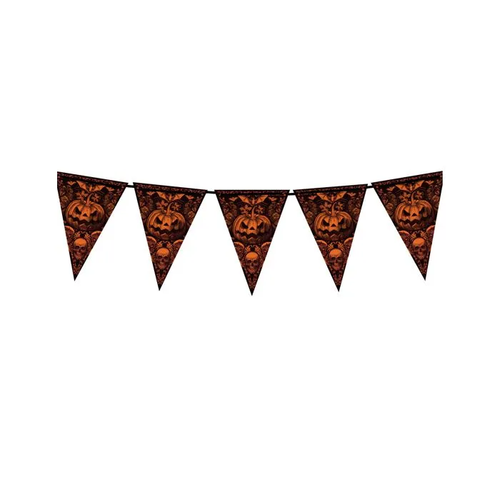 GUIRLANDE FANIONS PAPIER CITROUILLE GOTHIQUE 3M BLANC - DECORATION DE FETE HALLOWEEN-0