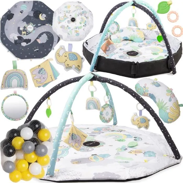 MoMi DAY&NIGHT - 3en1 - Tapis d'Eveil Bebe - arche à jouets - sensoriels jouets-0