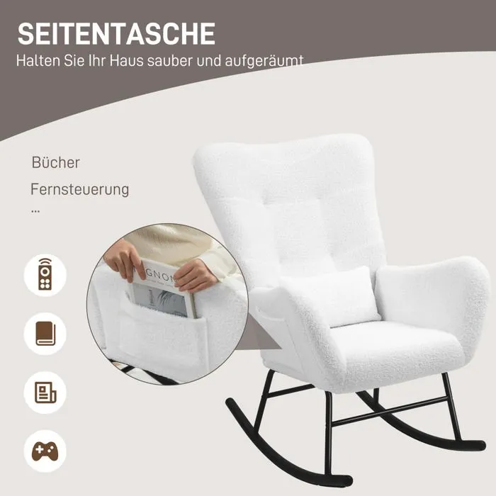 Fauteuil à bascule , avec rangement de poche ,Style Scandinave ,Salon,Chambre, Blanc-5